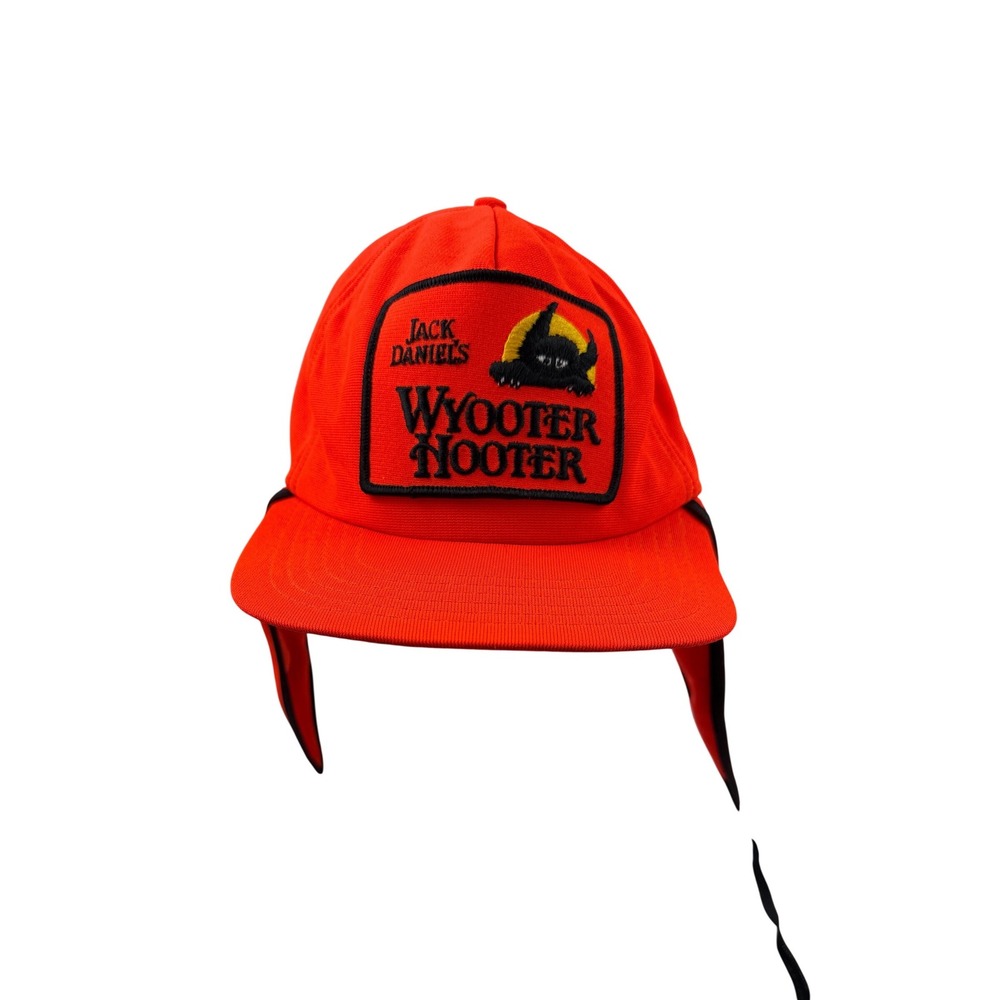 Vintage New Era Jack Daniels Wyooter Hooter Blaze Orange Hunting Cap Ear Flaps